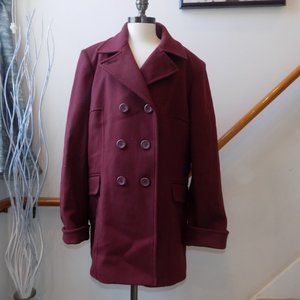LIZ CLAIBORNE Vintage 100% Wool Coat Burgundy Size Large